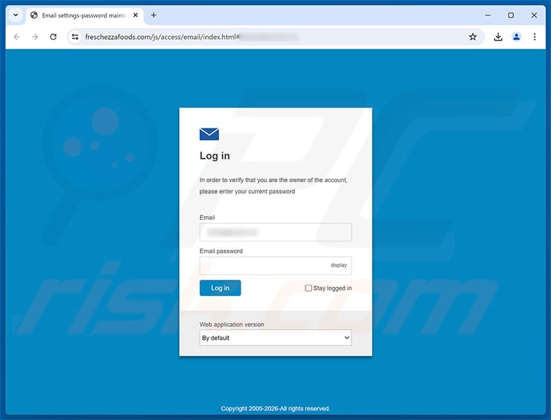Email Account Restriction Scam: Fake Verification Login Page Fully Exposed 2 Password-stealing email settings page hosted on freschezzafoods.com