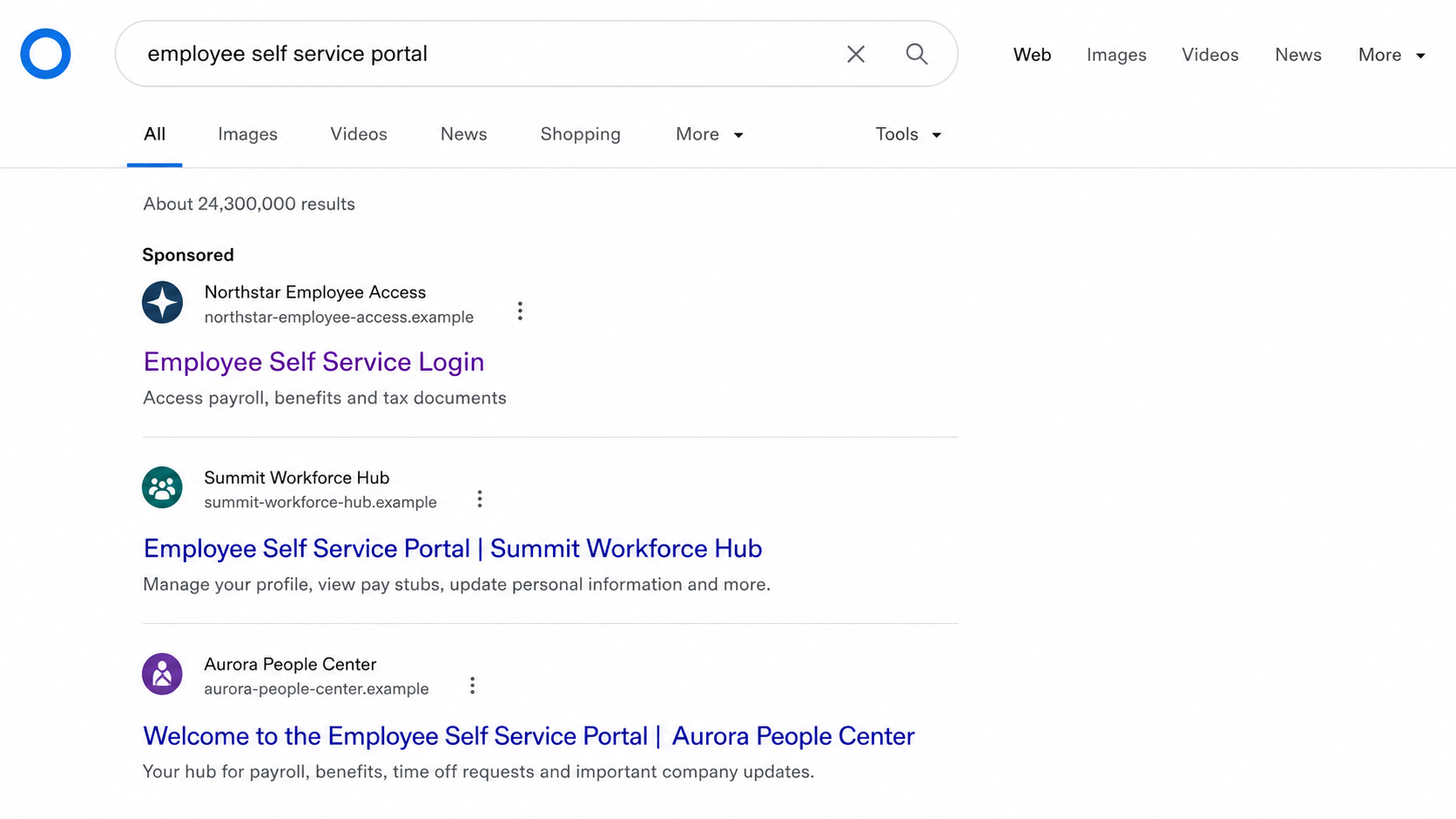 Fake Payroll Login Ads Redirect Your Paycheck 1 Sponsored search result impersonating an employee self-service payroll portal