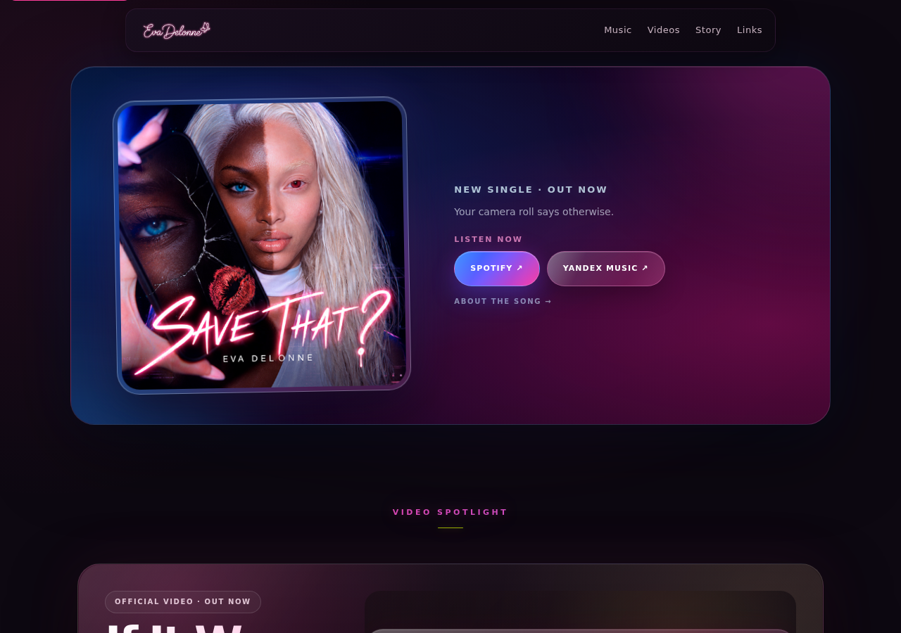 Eva Delonne official website showing the virtual influencer profile
