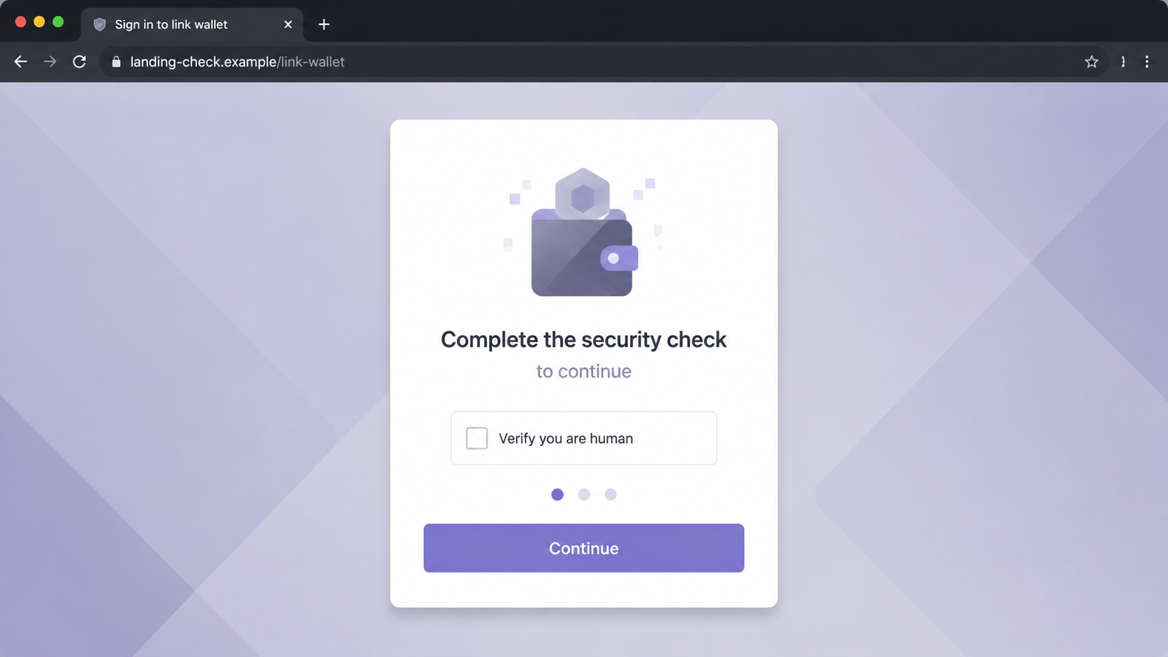 Fake wallet security check used before a phishing redirect