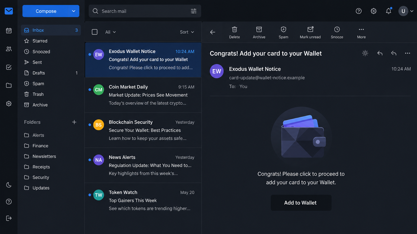 Fake Exodus add your card to your wallet email