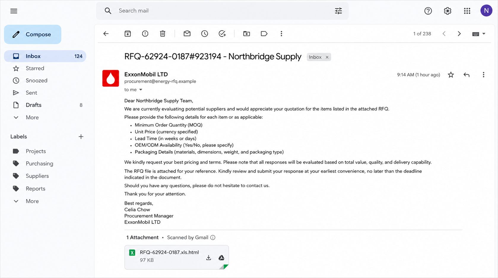 ExxonMobil RFQ Email Scam Exposed: Fake Quotation Attachment Investigated 1 Fake ExxonMobil request for quotation email with an HTML attachment
