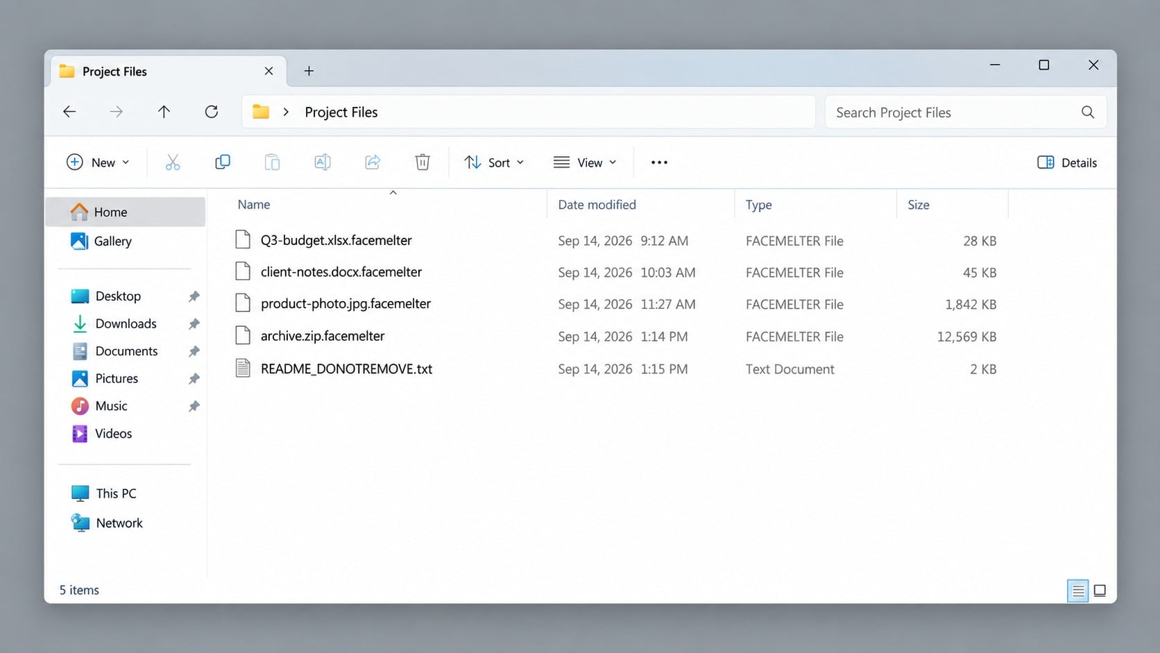 Files renamed with the .facemelter extension by Face Melter ransomware