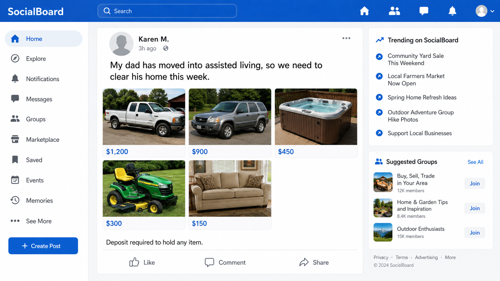 Facebook Assisted Living Sale Scam Steals Deposits 1 Facebook assisted living sale scam post from a fictional hacked account