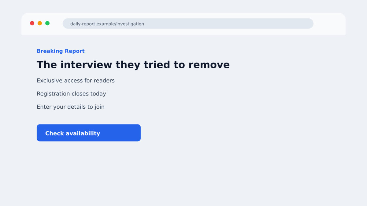 Facebook Scandal Ads Funnel Victims Into Fake Investments 2 Fake news page redirecting readers to a national investment platform registration form