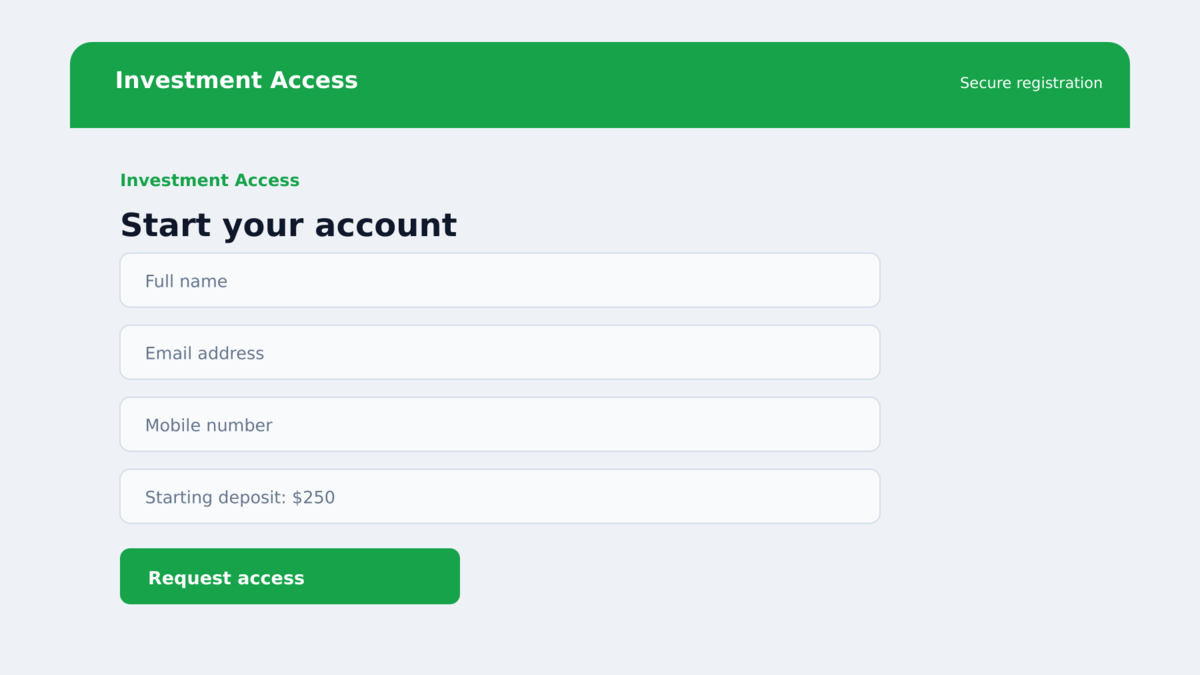 Facebook Scandal Ads Funnel Victims Into Fake Investments 3 Fraudulent investment registration form requesting contact details and a starting deposit