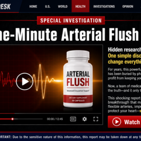 Fake television news advertorial promoting a one-minute arterial flush report