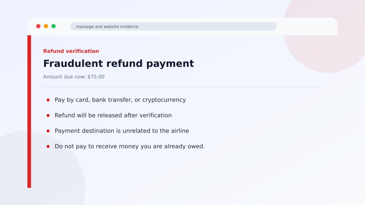 Fake Airline Support Accounts Target Stranded Travelers 3 Fraudulent refund payment used in the Fake Airline Support Accounts Target Stranded Travelers investigation
