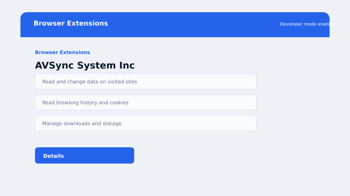 Malicious AVSync browser extension installed by KREMLIN in Chrome developer mode