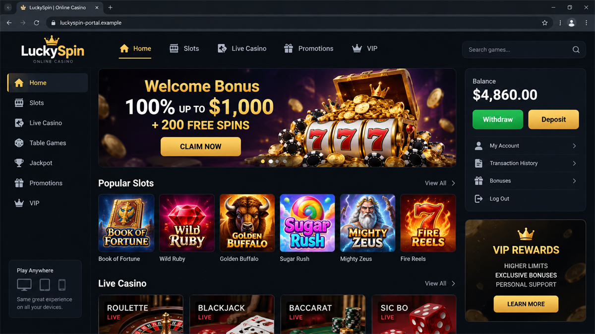 Fake Casino Apps Rig Games and Block Withdrawals 1 Realistic reconstruction of a fake online casino dashboard showing a welcome bonus and an inflated balance