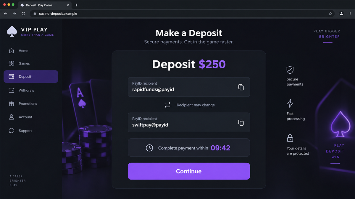 Fake Casino Apps Rig Games and Block Withdrawals 2 Realistic reconstruction of a fake casino payment screen requesting deposits to changing PayID recipients
