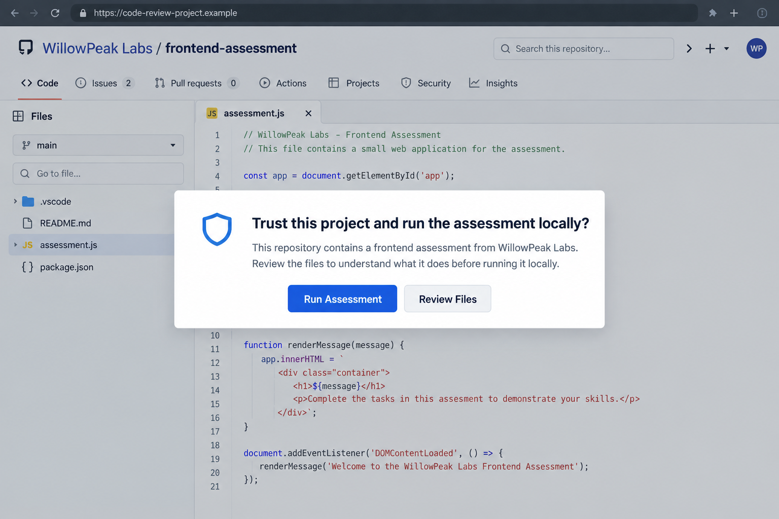 Fake Job Interview Scam Installs WaterPlum Malware 2 Illustrative fake coding assignment repository asking a developer to trust and run an unfamiliar project
