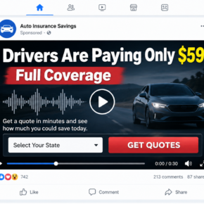 Social media car insurance video advertisement promising $59 full coverage