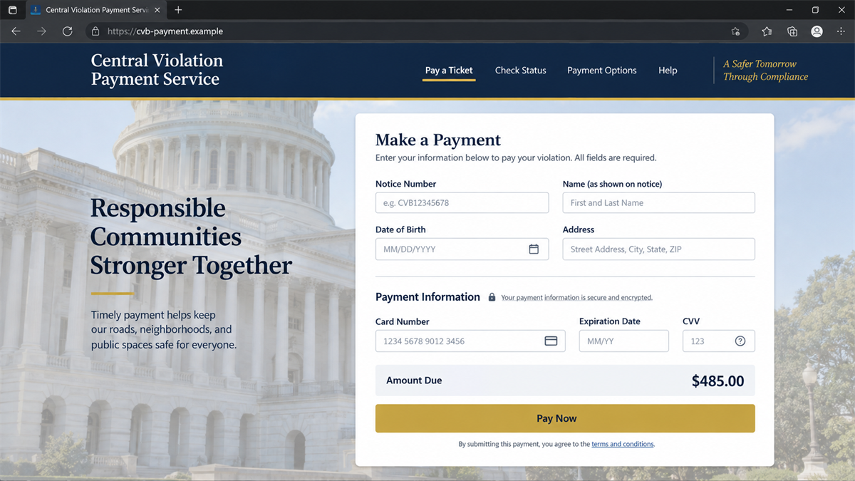 Fake Federal Ticket Payment Site Steals Card Details 2 Reconstruction of a fake federal ticket payment form collecting card and identity details