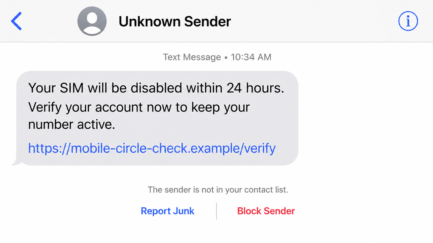 Fake Giffgaff SIM warning text message containing an urgent account link