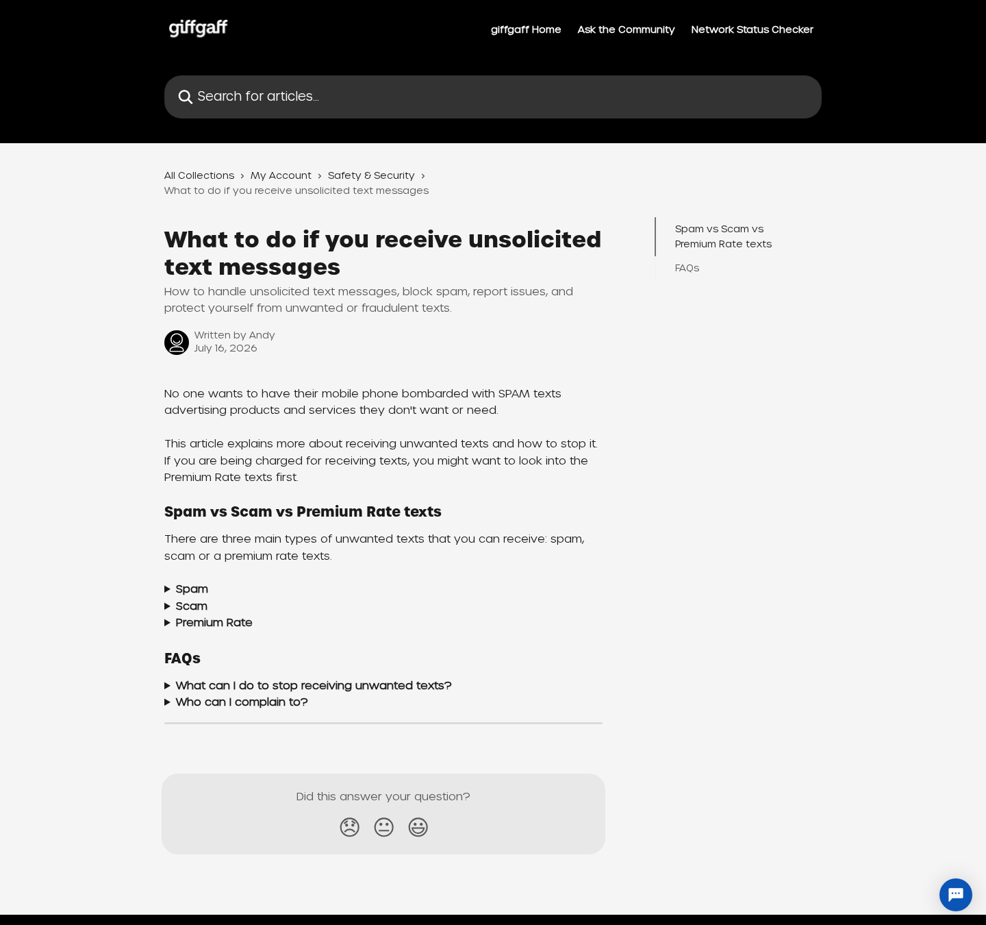 Official Giffgaff safety and security help information for members