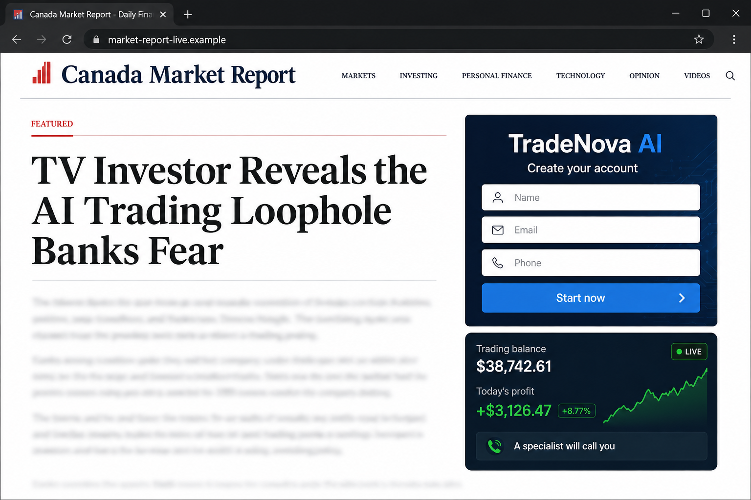 Fake Kevin O’Leary Ad Pushes an AI Trading Scam 2 Fictional news advertorial promoting a fake AI trading registration form