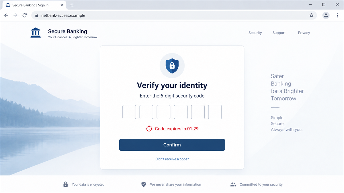 Fake NetBank Login Pages Copy CommBank's New Design 3 Realistic reconstruction of a fake NetBank verification page requesting a one-time security code