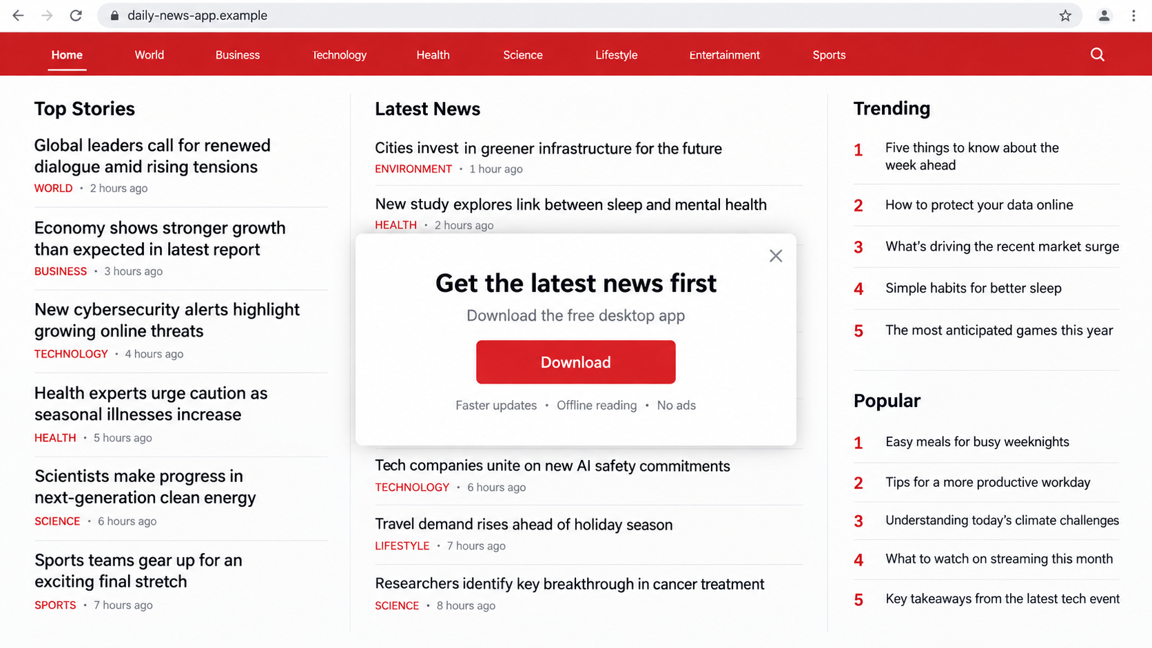 Fake CNN App Pop-Up Scam: News Download Installs Remote Access Software 1 Illustrative fake news website displaying a free desktop app download pop-up