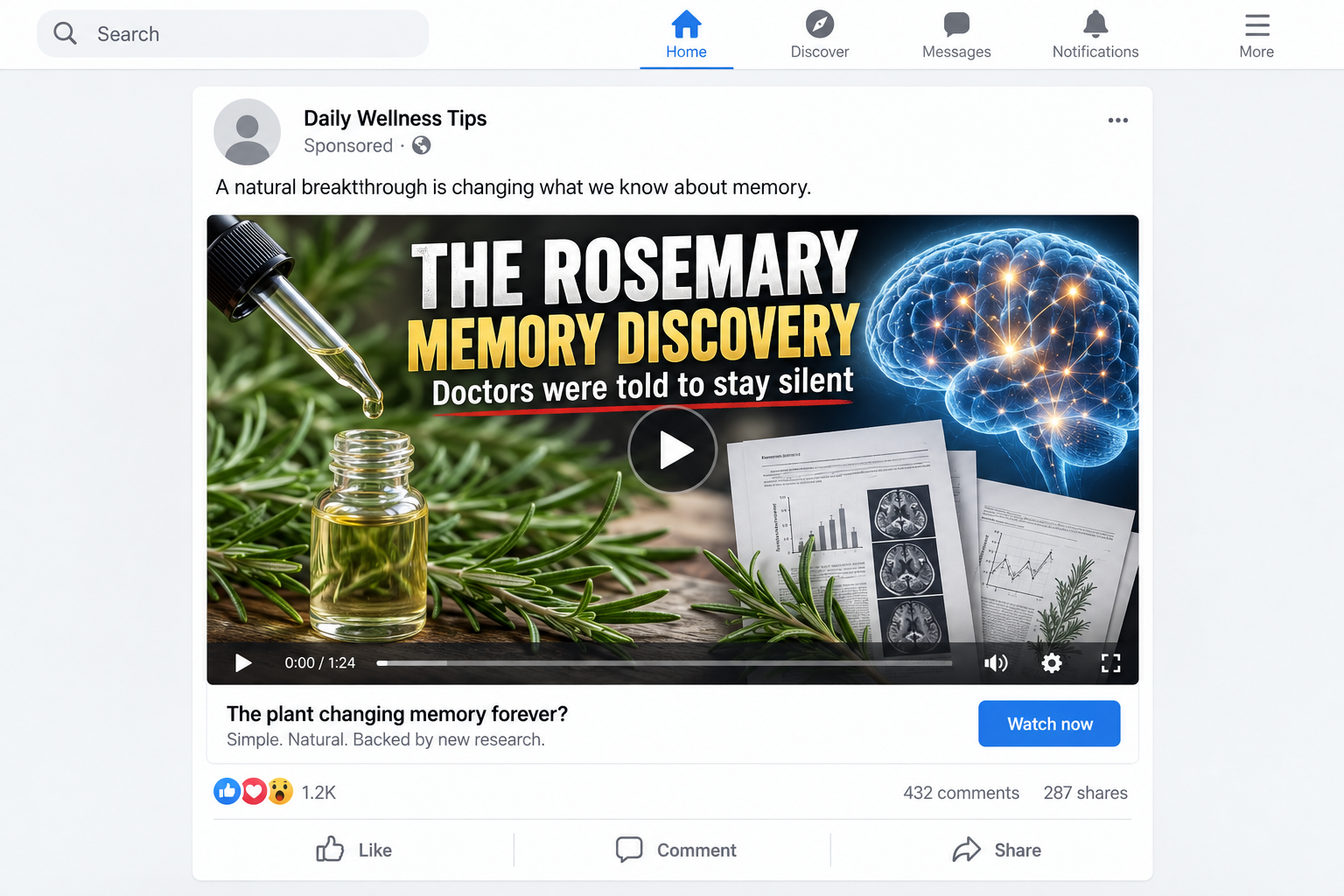 Sponsored social media video promoting a supposed rosemary memory discovery