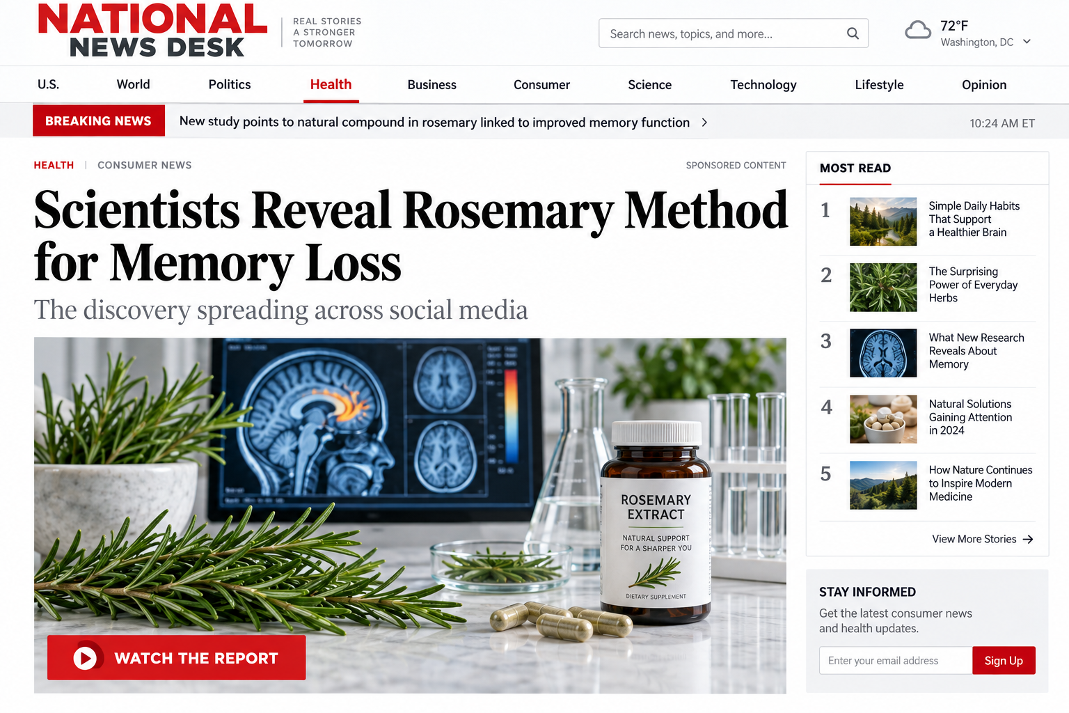 Television-style advertorial promoting a supposed rosemary method for memory loss