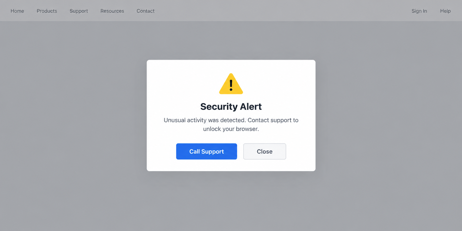 Illustrative reconstruction of a fake browser security alert over a shopping page