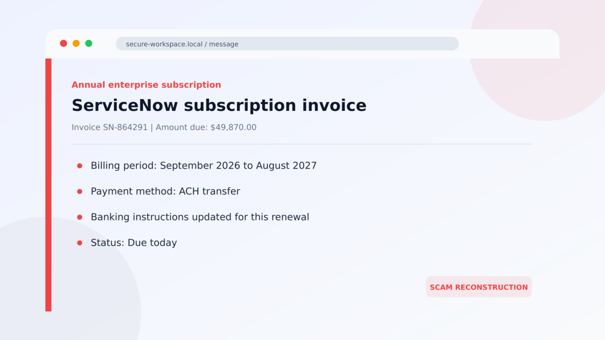 Fake ServiceNow Invoice Scam Targets Finance Teams 2 ServiceNow subscription invoice used in the Fake ServiceNow Invoice Scam Targets Finance Teams investigation