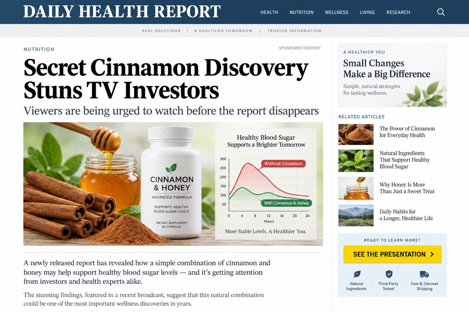News-style advertorial promoting a secret cinnamon discovery