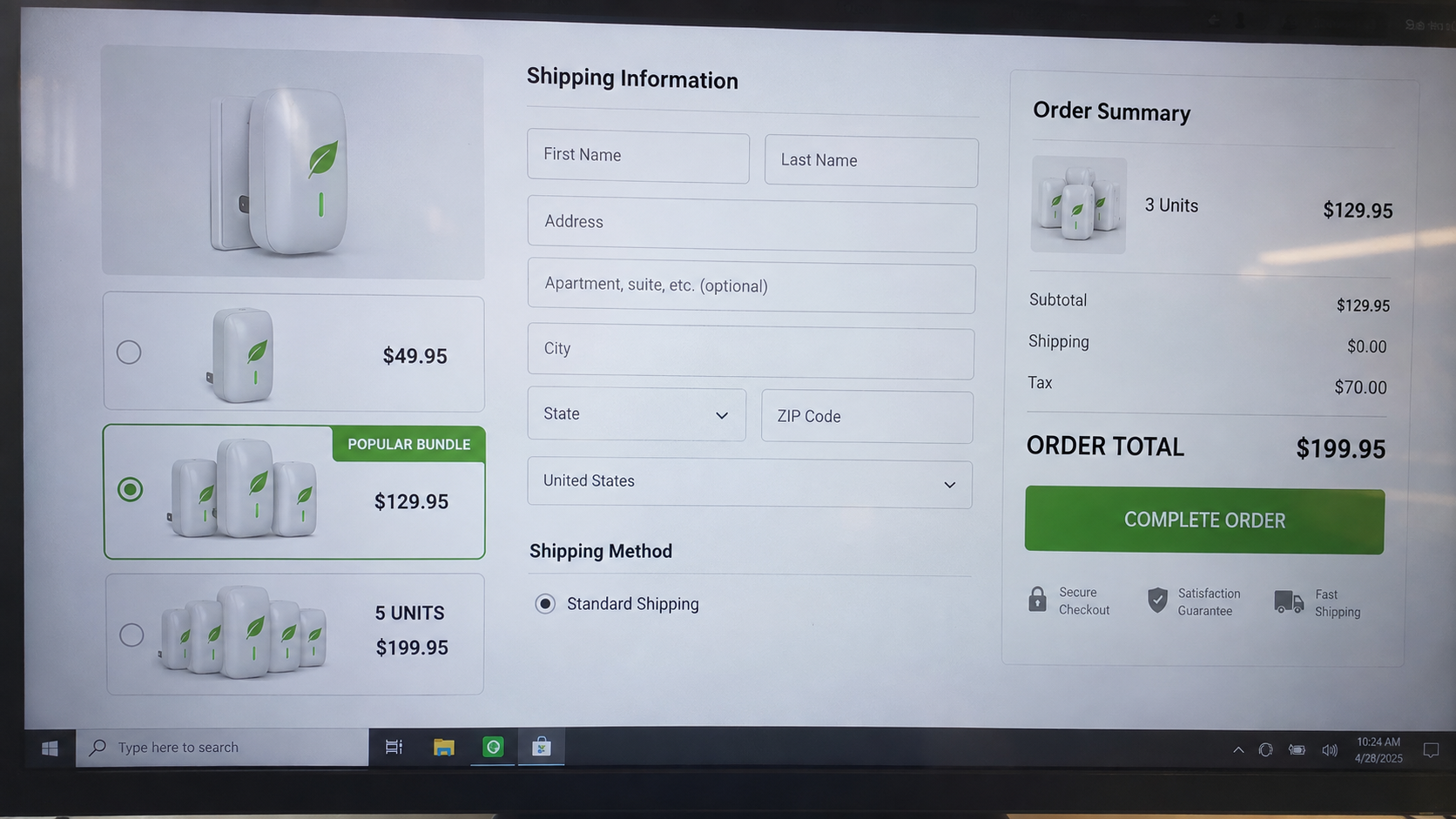 Energy saver checkout emphasizing three-unit and five-unit bundles