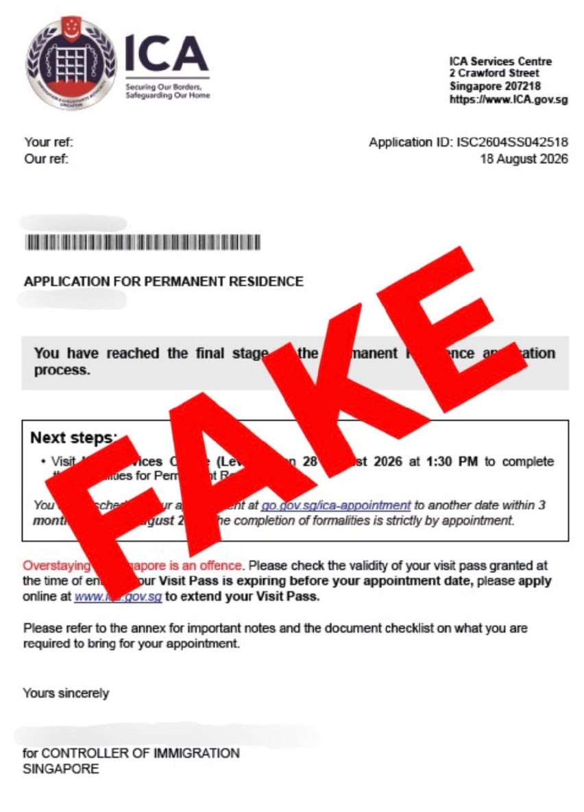 Police example of a forged ICA in-principle approval letter marked fake