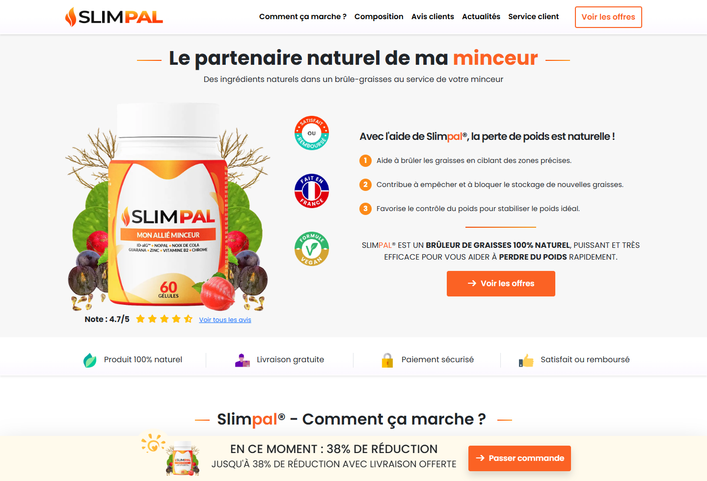 Fake Slimpal Official Site Exposed: Different Formula, Claims and Checkout 2 Screenshot of the established French Slimpal website showing different ingredients and pricing