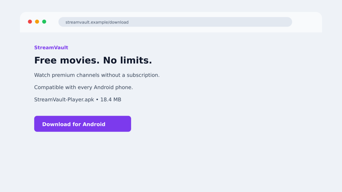 Fake Streaming Apps Install RatHat Banking Malware 1 Fake streaming app download page used in the RatHat banking malware campaign