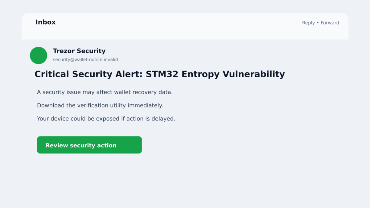 Fake Trezor critical STM32 vulnerability security email