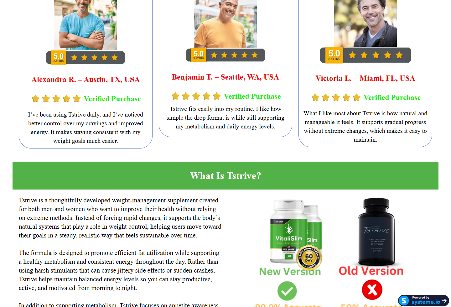 Screenshot of the genuine TStrive website presenting a capsule product for men