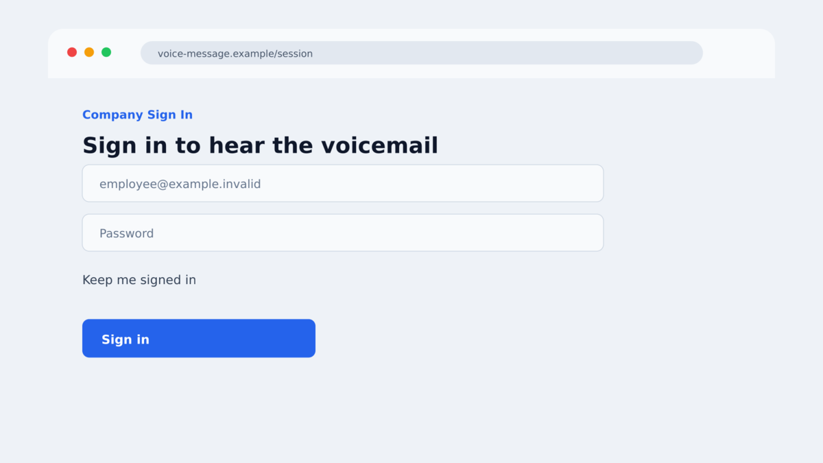 Fake Voicemail Transcript Emails Steal Work Logins 3 Personalized workplace login page reached through voicemail phishing