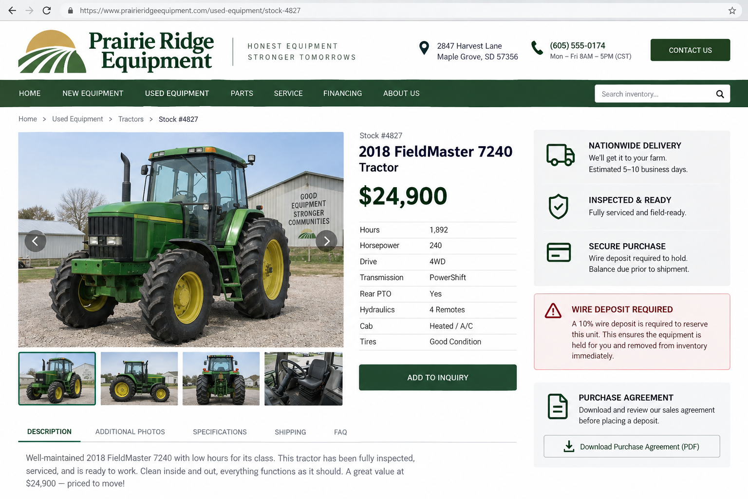 Fake Farm Equipment Website Scam Steals Wire Payments 1 Fictional farm equipment dealer website offering a tractor with a required wire deposit