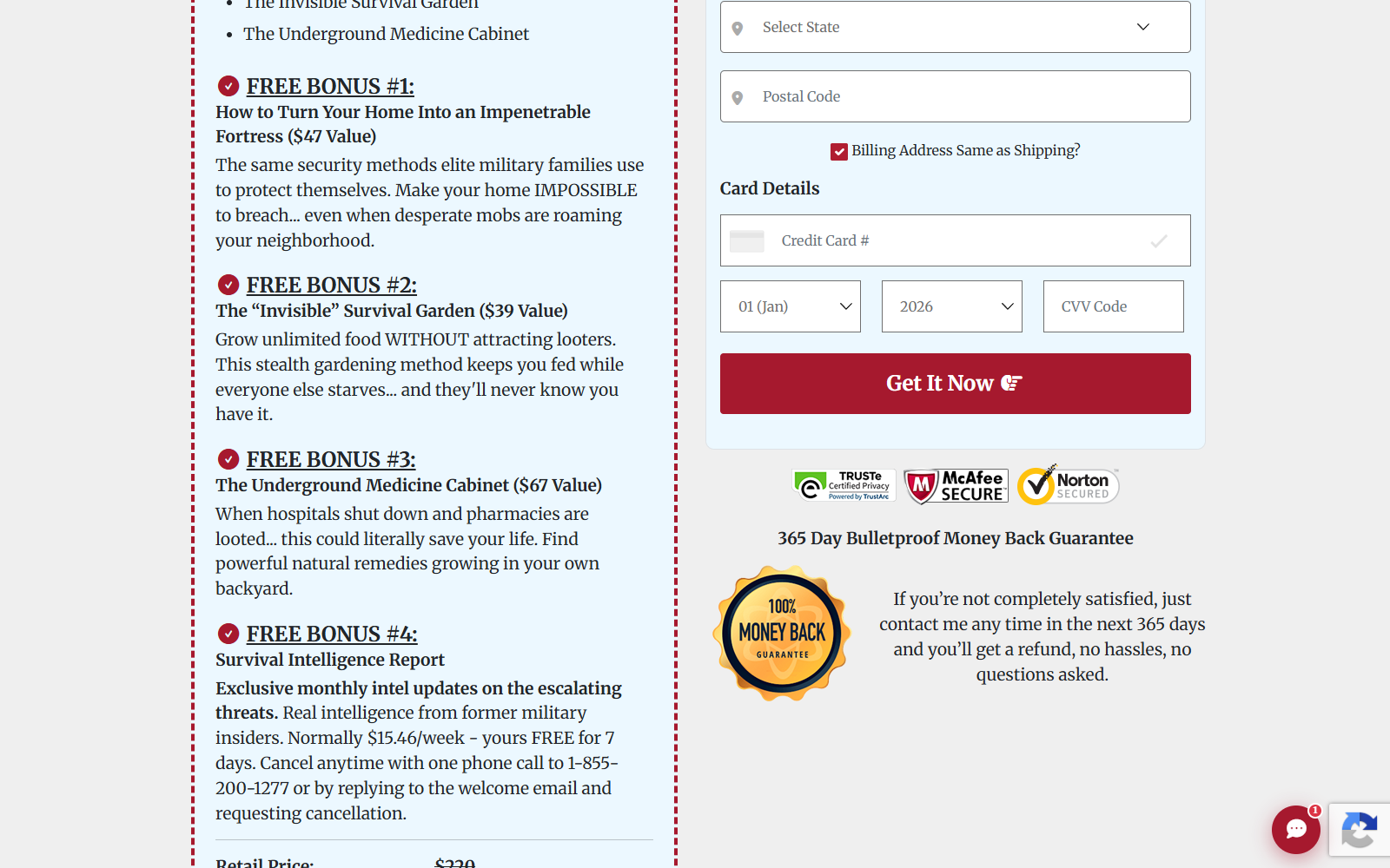 Fatal Blackout checkout offering Survival Intelligence Report free for seven days