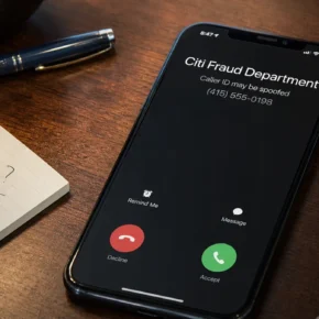 Realistic phone screen reconstruction of a fake bank fraud call claiming a gun purchase was connected to a crime