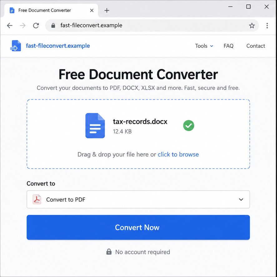 Free File Converter Scam Can Install Hidden Malware 1 Illustrative reconstruction of a malicious free online file converter page