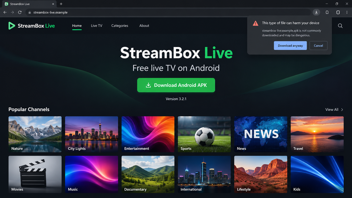 Free TV Ads Install StreamRat and Take Over Android Phones 2 Fake free streaming website offering an Android APK outside the official app store