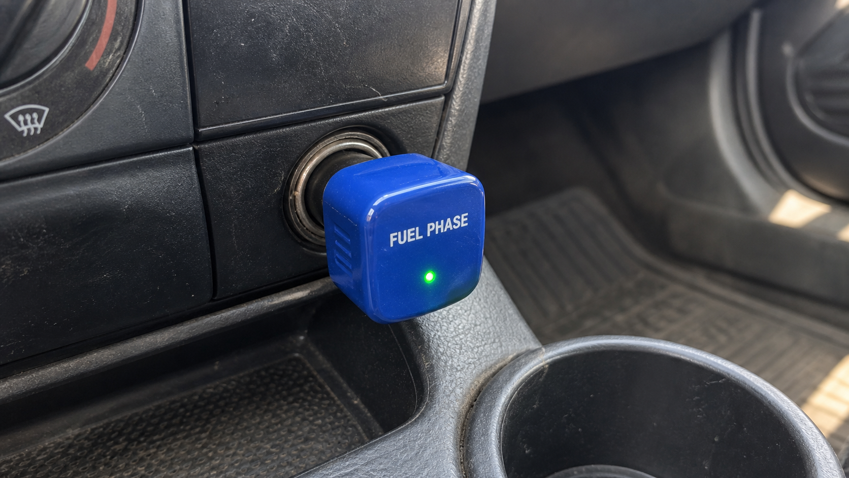 Fuel Phase plug-in fuel saver device installed in a vehicle power socket