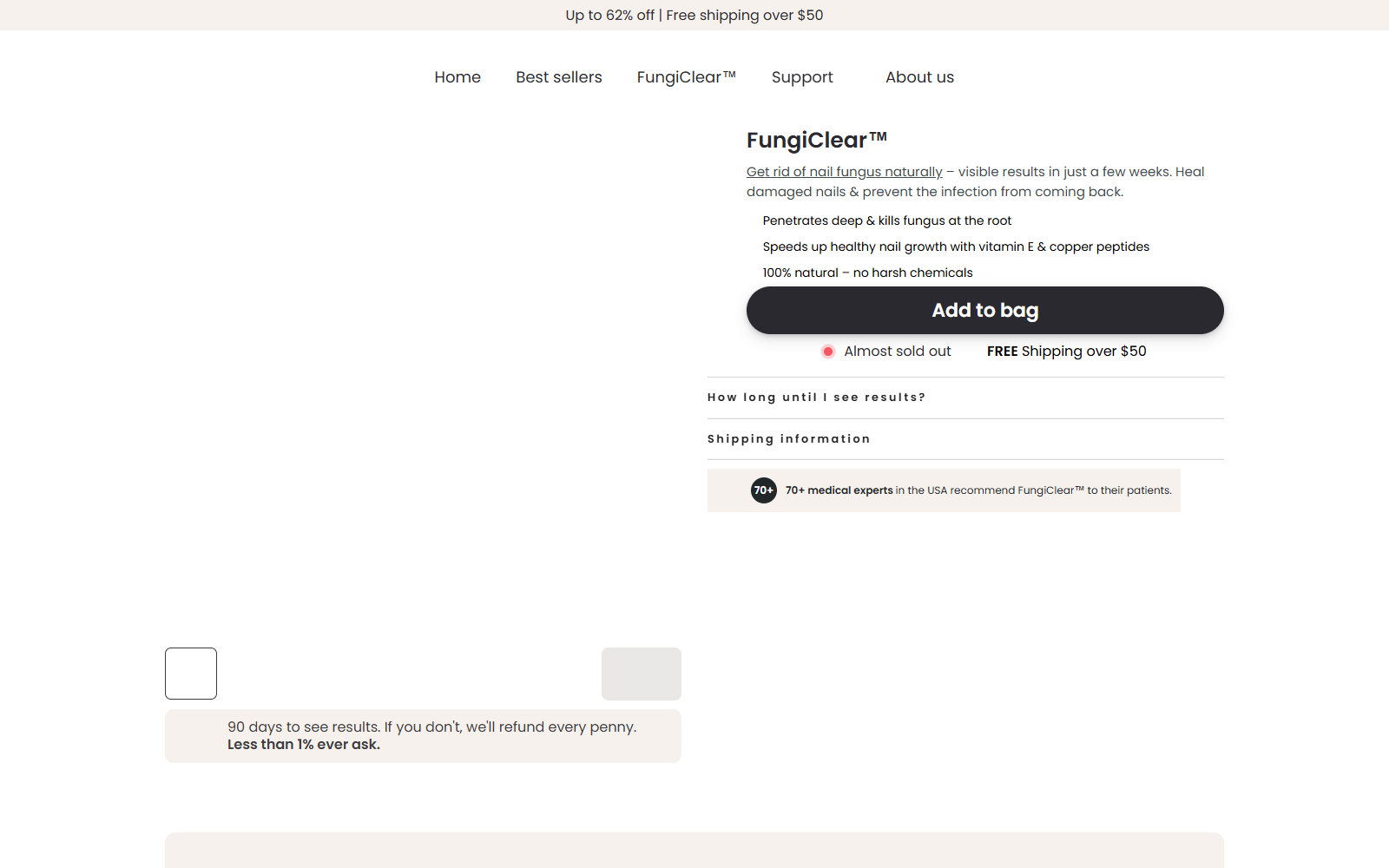 FungiClear Reviews: Nail Fungus Claims Investigated 1 Phrena FungiClear product page claiming natural nail fungus removal and visible results within weeks