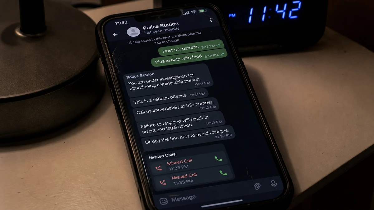 Fake Gambia Snapchat Story Escalates to Police Threats 1 Realistic reconstruction of a hardship chat escalating into late-night fake police threats and demands for payment