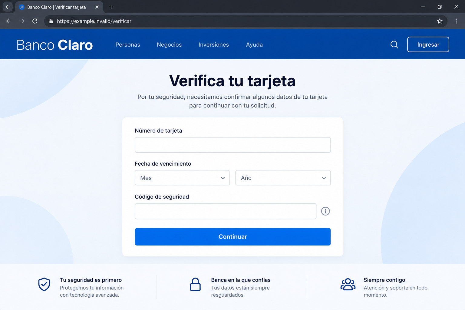 Non-functional reconstruction of a fraudulent bank card-verification form in the GitBait campaign
