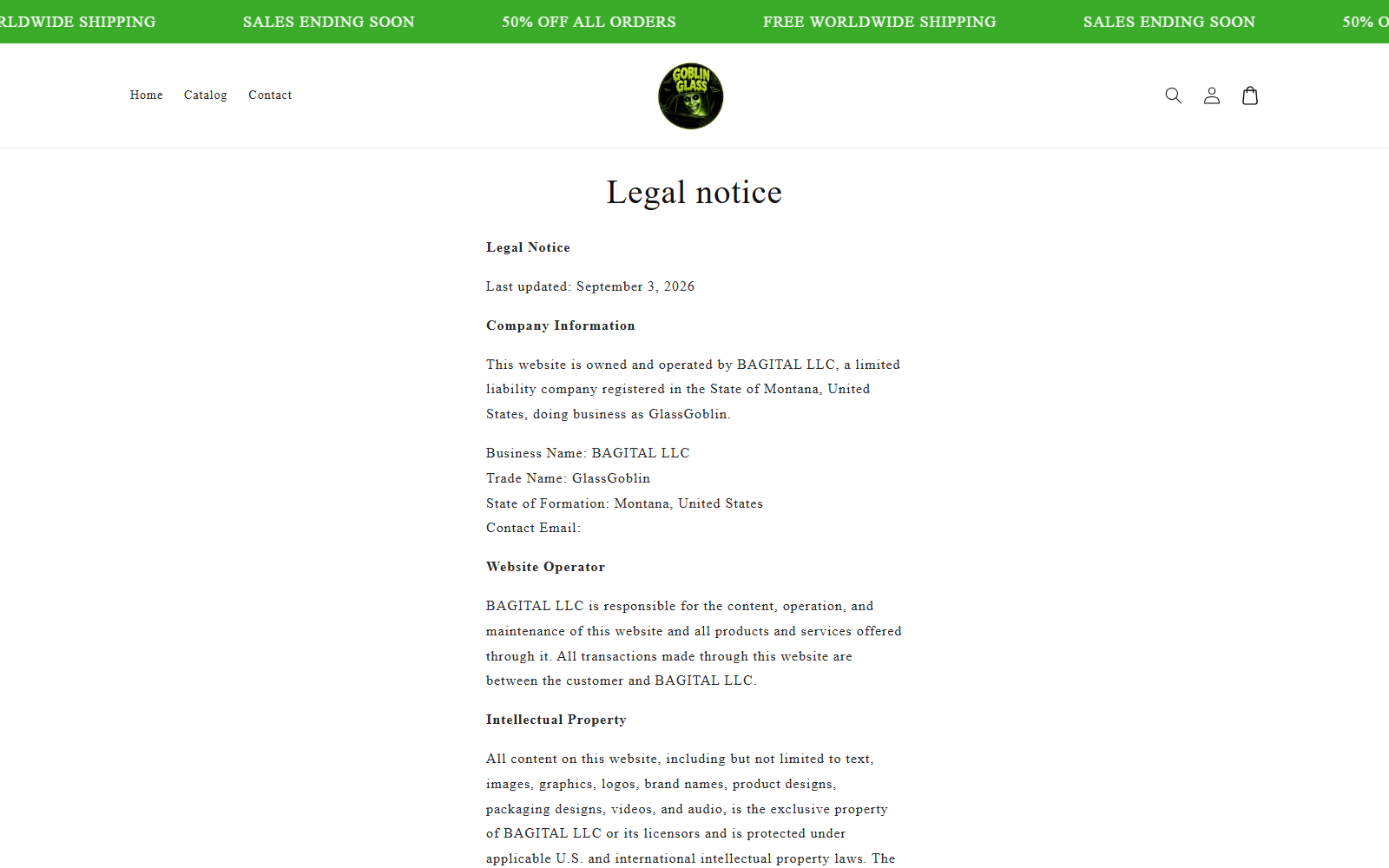 GoblinGlass Projector Review: What We Found 3 GoblinGlass legal notice naming BAGITAL LLC and its support contact