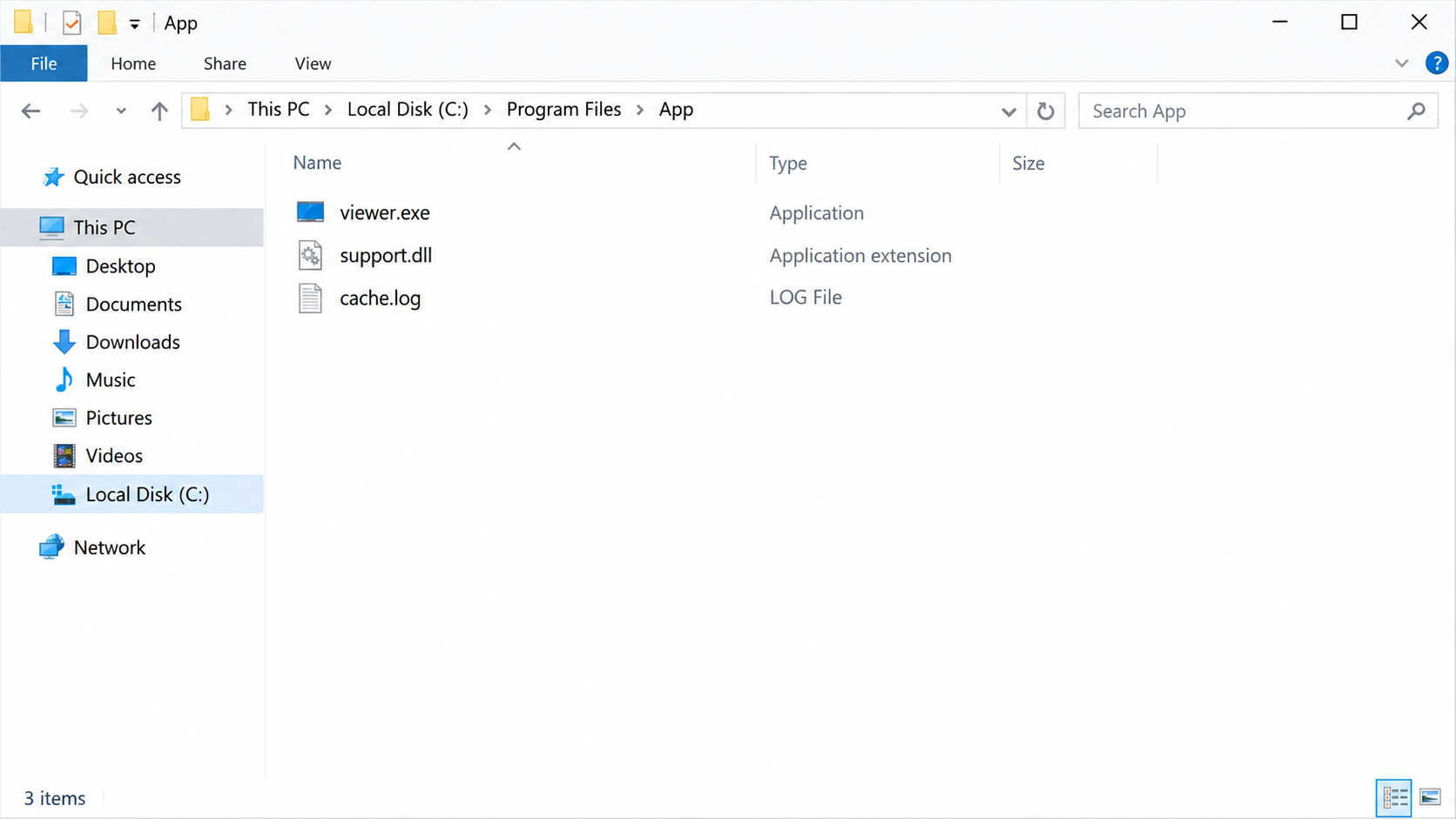 Illustrative file browser showing an application, adjacent DLL, and encrypted data file