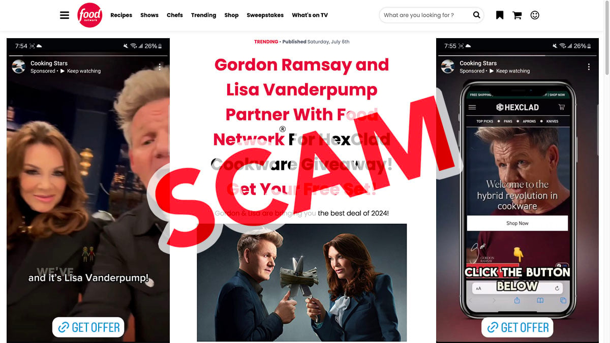 Fake Gordon Ramsay and Lisa Vanderpump HexClad giveaway campaign