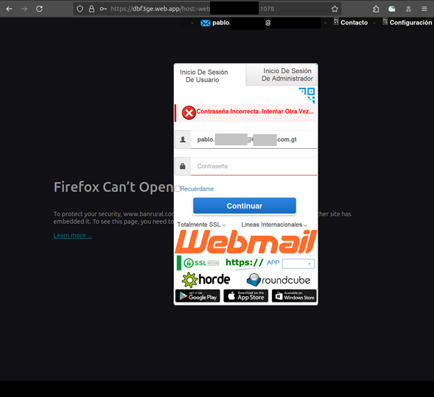 Authentic Group-IB capture of a fake webmail sign-in on a Firebase-hosted page with an incorrect-password prompt