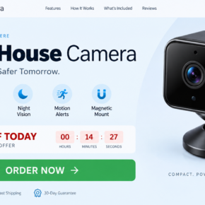 GuardHouse Camera discount sales page showing a small cube security camera