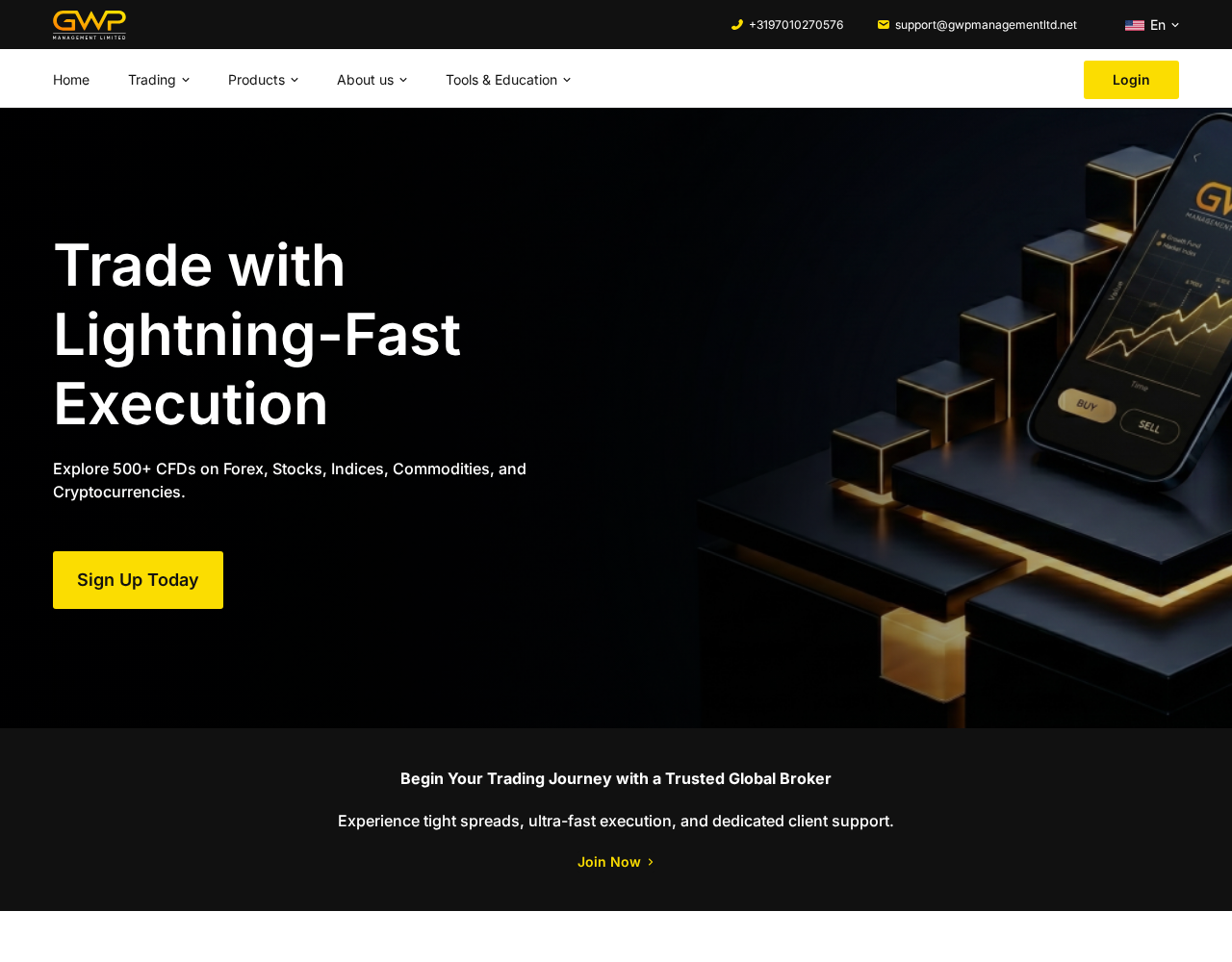 GWP Management Scam Exposed: Fake Trading Website and Platform Warning 1 Screenshot of the GWP Management-branded website that the DFSA identified as fraudulent
